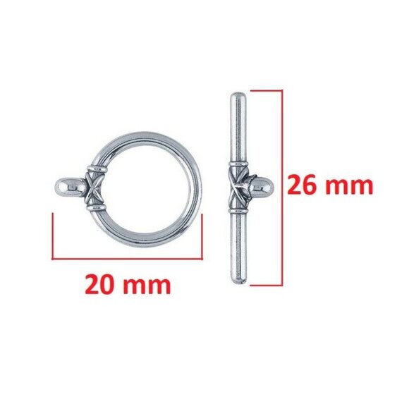 NEW Toggle Clasp Oxidized 925 Sterling Silver Toggle Clasp 20 mm Lot Of 10 - Picture 2 of 4